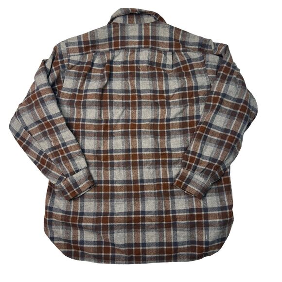 Pendleton Vintage 60s Tartan Plaid Board Shirt 100% Wool USA FLAW Brown Sz 17 XL - Picture 2 of 7